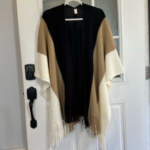 C. Est.1946 Black and Cream Knit Poncho one size